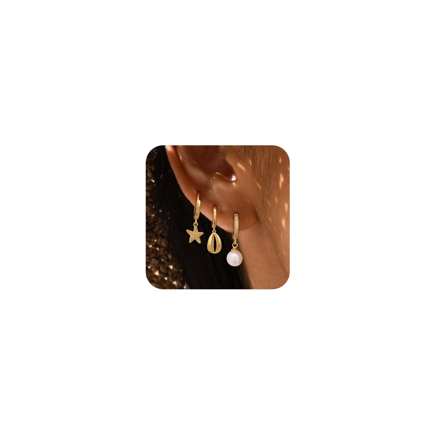 Gold-Tone Pearl Stackable Hoop Earrings