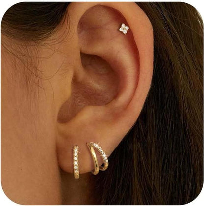 Gold Hoop Earrings for Women, 14K Gold Plated Hypoallergenic Cubic Zirconia Earrings Trendy Small Dainty Gold Hoops Earrings Set Jewelry Multiple Piercing Gifts for Women