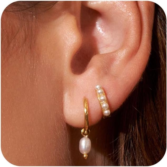 Gold-Tone Pearl Stackable Drop Earrings