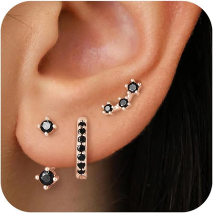 Gold Stud Earrings Set for Women, 3 Pairs Huggie Hoop Jacket Studs Earring Stack for Multiple Piercing, Hypoallergenic 925 Sterling Silver Post Dainty Birthstone Trendy Valentine Jewelry Gifts