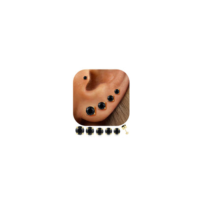 5-Pair Gold-Tone CZ Stud Earrings Set