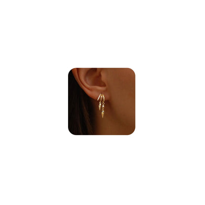 Dangle Earrings for Women,14k Gold Plated Triple Huggie Stud Earrings Cute Statement Chain Earring Dainty Drop Earrings for Women Trendy Gold Plated Jewelry