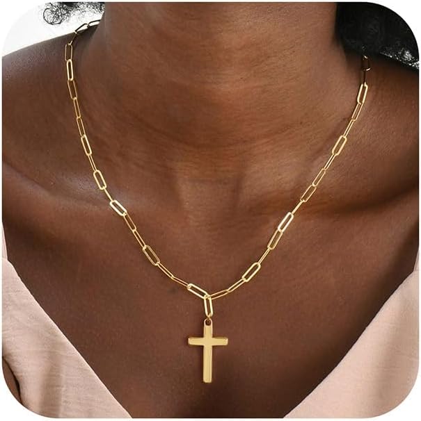 MONOZO Cross Necklace for Women，14K Gold Plated Cross Necklace Layered Gold Cross Necklace Tiny Sideway Cross Choker Necklace Gold Cross Necklaces for Women Trendy Gold Jewelry Gifts for Women Trendy