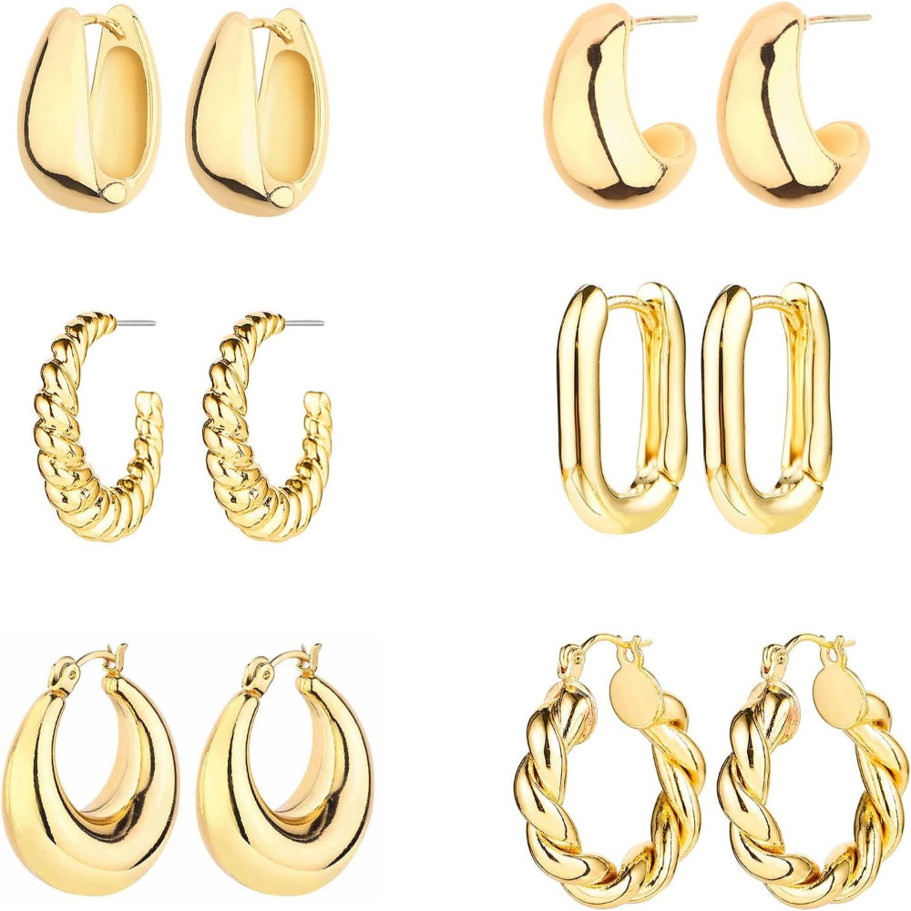 6-Pair Gold-Tone Chunky Hoop Earrings Set