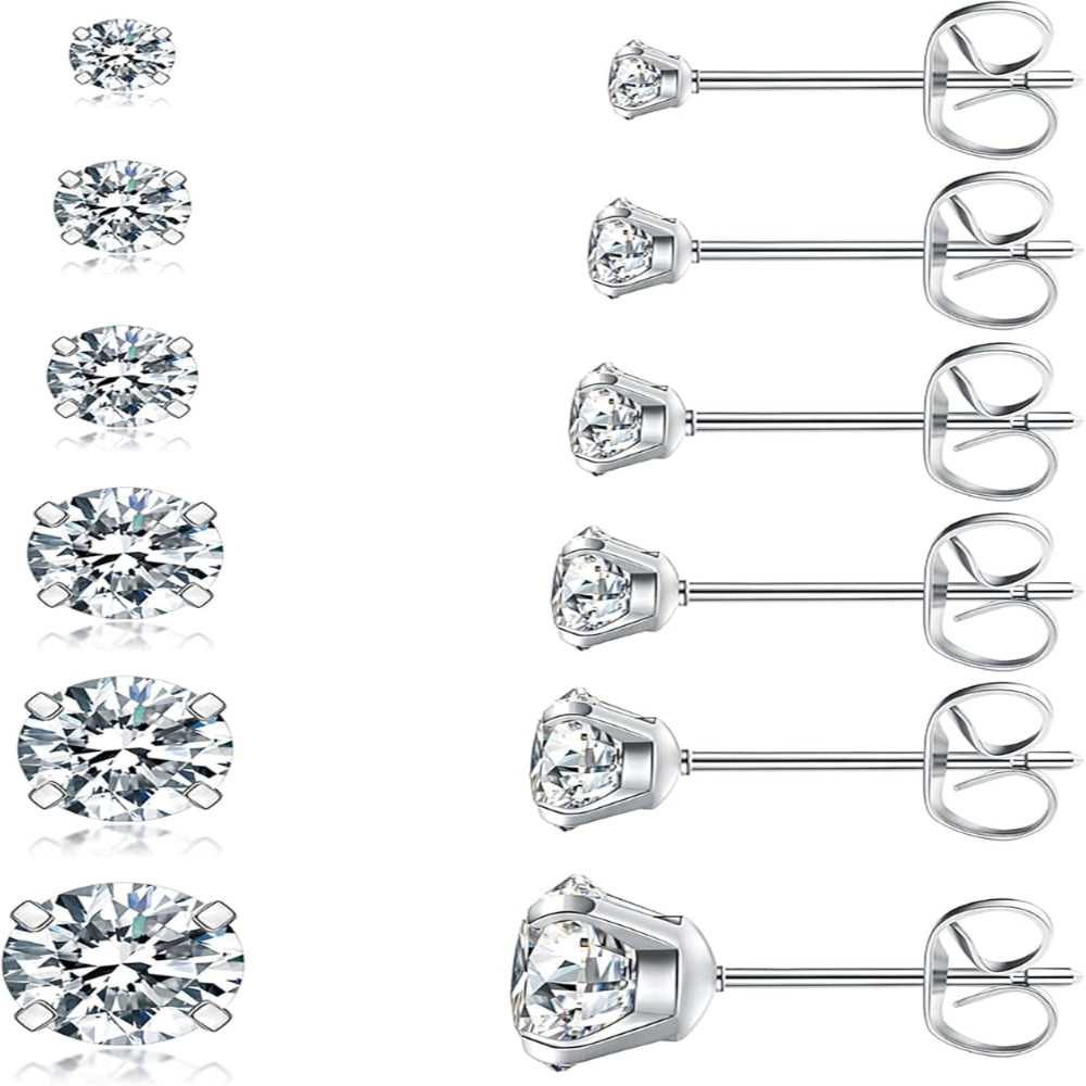6-Pair CZ Stud Earrings Set