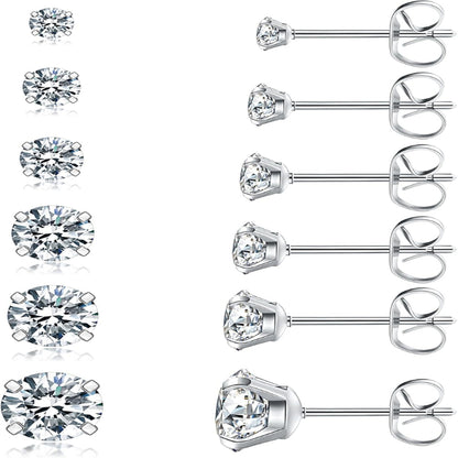 6-Pair CZ Stud Earrings Set