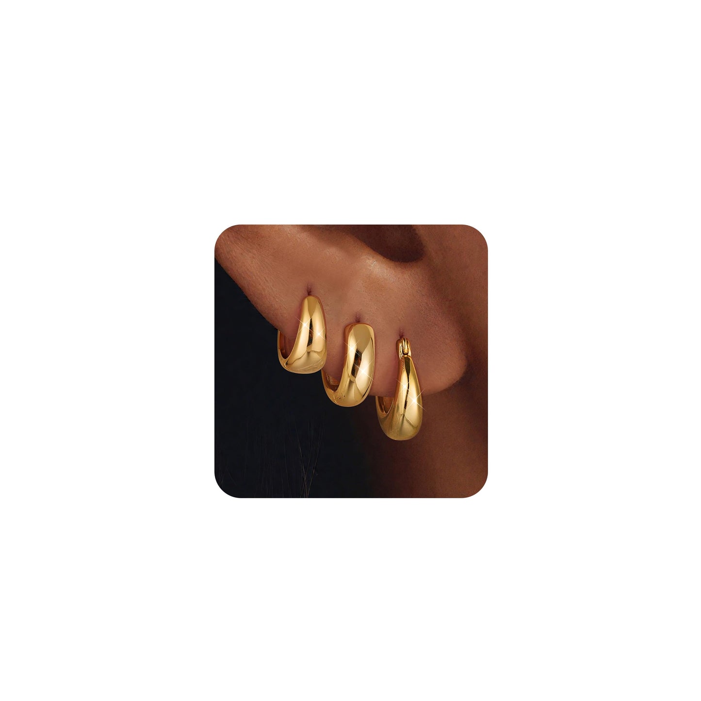3-Pair Gold-Tone Silver-Tone Hoop Earrings Set