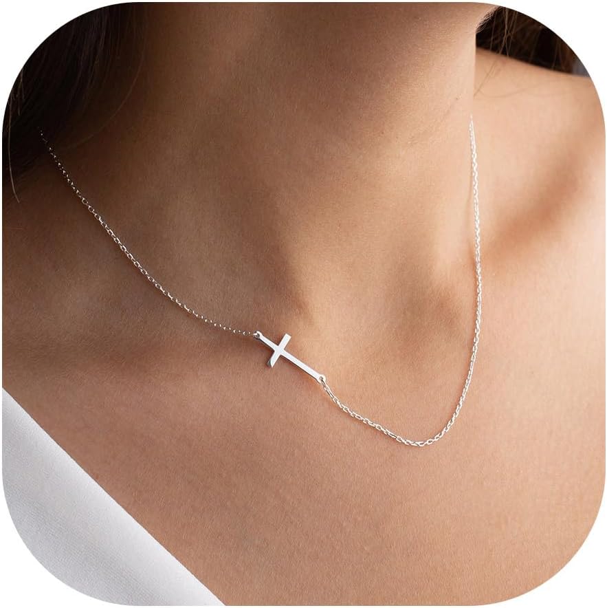 MONOZO Cross Necklace for Women，14K Gold Plated Cross Necklace Layered Gold Cross Necklace Tiny Sideway Cross Choker Necklace Gold Cross Necklaces for Women Trendy Gold Jewelry Gifts for Women Trendy