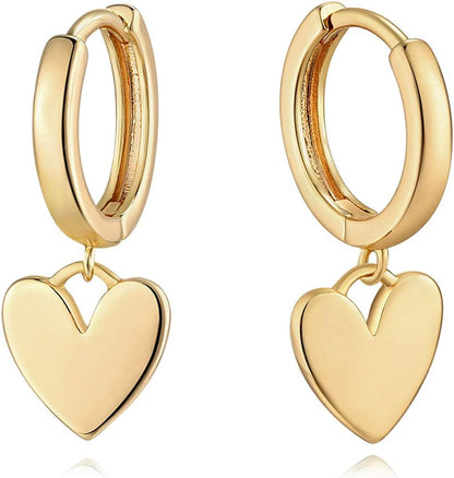 MYEARS Women Heart Earrings Gold Huggie Hoop Dangle Drop 14K Gold Plated Small Simple Hypoallergenic Everyday Jewelry
