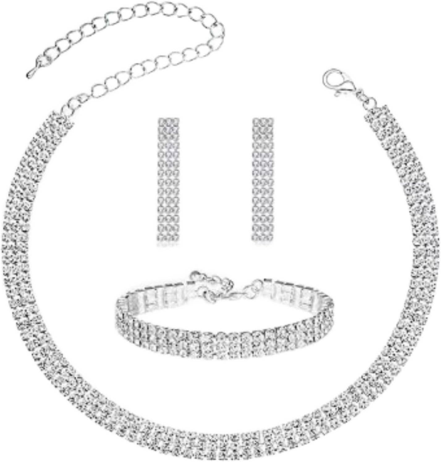 3-Piece Silver Crystal Jewelry Set