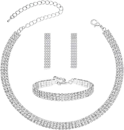 3-Piece Silver Crystal Jewelry Set
