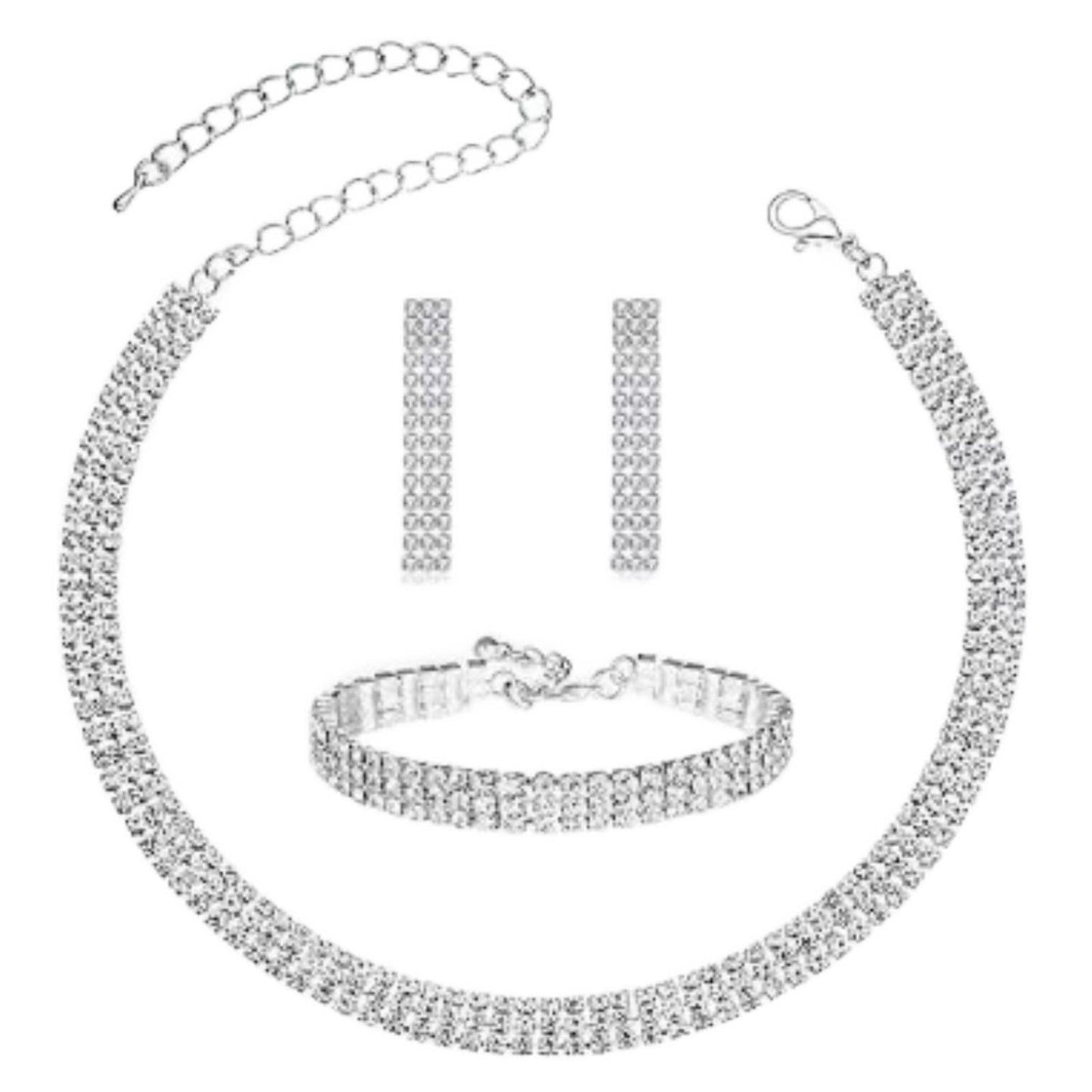 3-Piece Silver Crystal Jewelry Set
