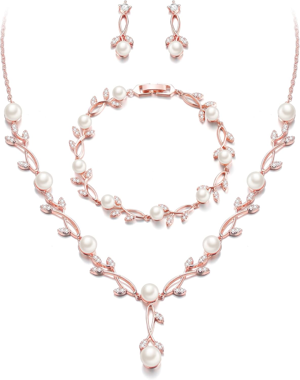 2-Piece White Pearl CZ Jewelry Set