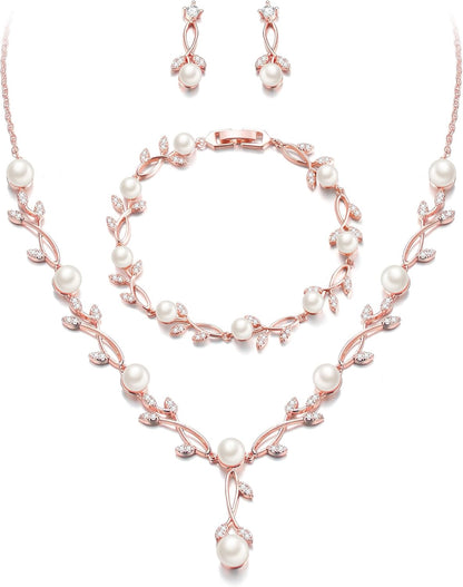 2-Piece White Pearl CZ Jewelry Set
