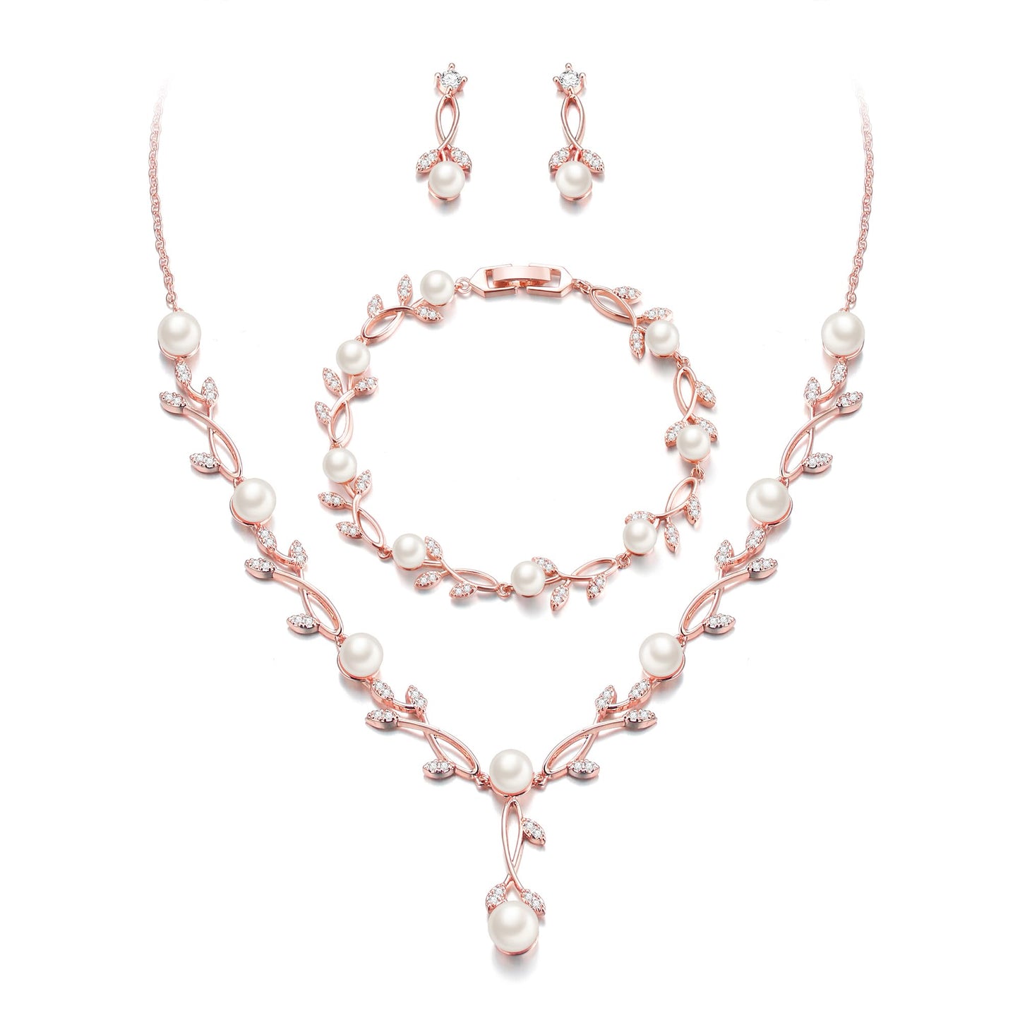 2-Piece White Pearl CZ Jewelry Set