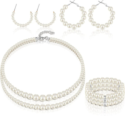 3-Piece Pearl Rhinestone Jewelry Set