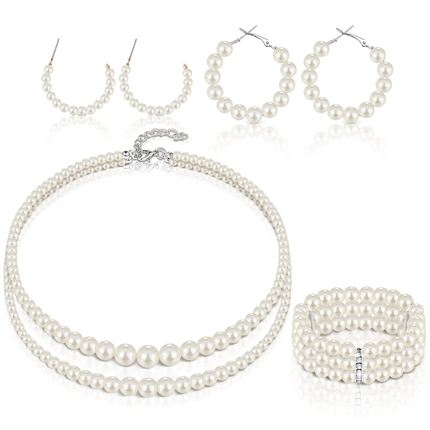 3-Piece Pearl Rhinestone Jewelry Set
