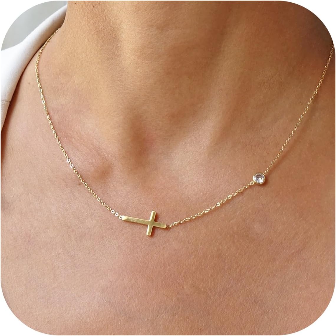 MONOZO Cross Necklace for Women，14K Gold Plated Cross Necklace Layered Gold Cross Necklace Tiny Sideway Cross Choker Necklace Gold Cross Necklaces for Women Trendy Gold Jewelry Gifts for Women Trendy