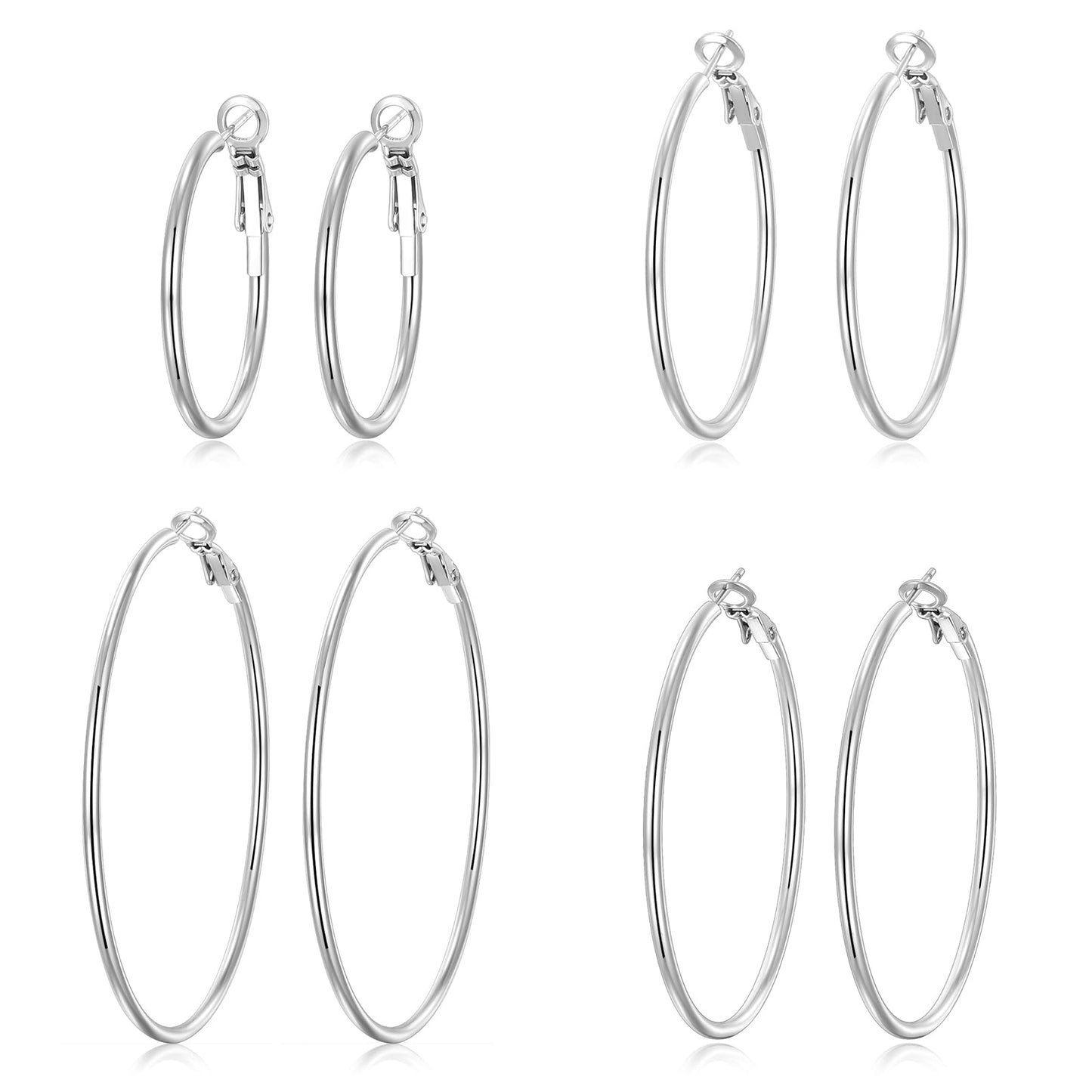 4-Pair Gold-Tone Silver-Tone Hoop Earrings Set