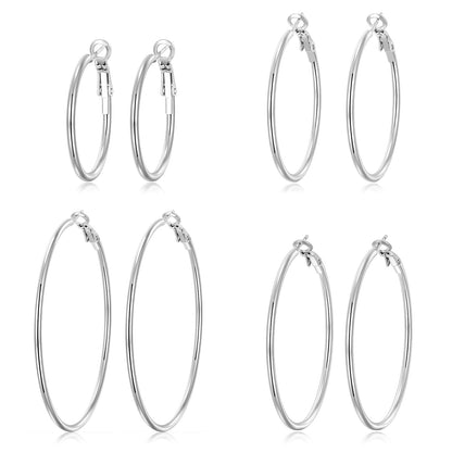 4-Pair Gold-Tone Silver-Tone Hoop Earrings Set
