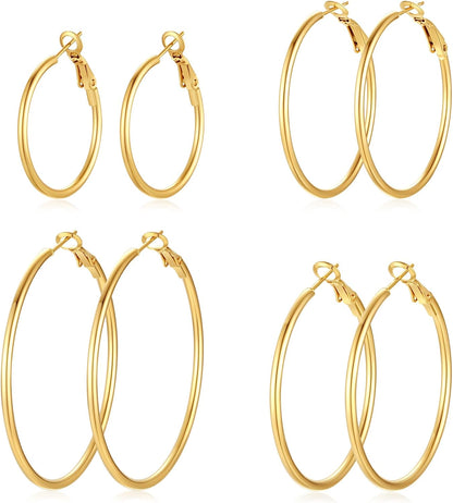 4-Pair Gold-Tone Silver-Tone Hoop Earrings Set