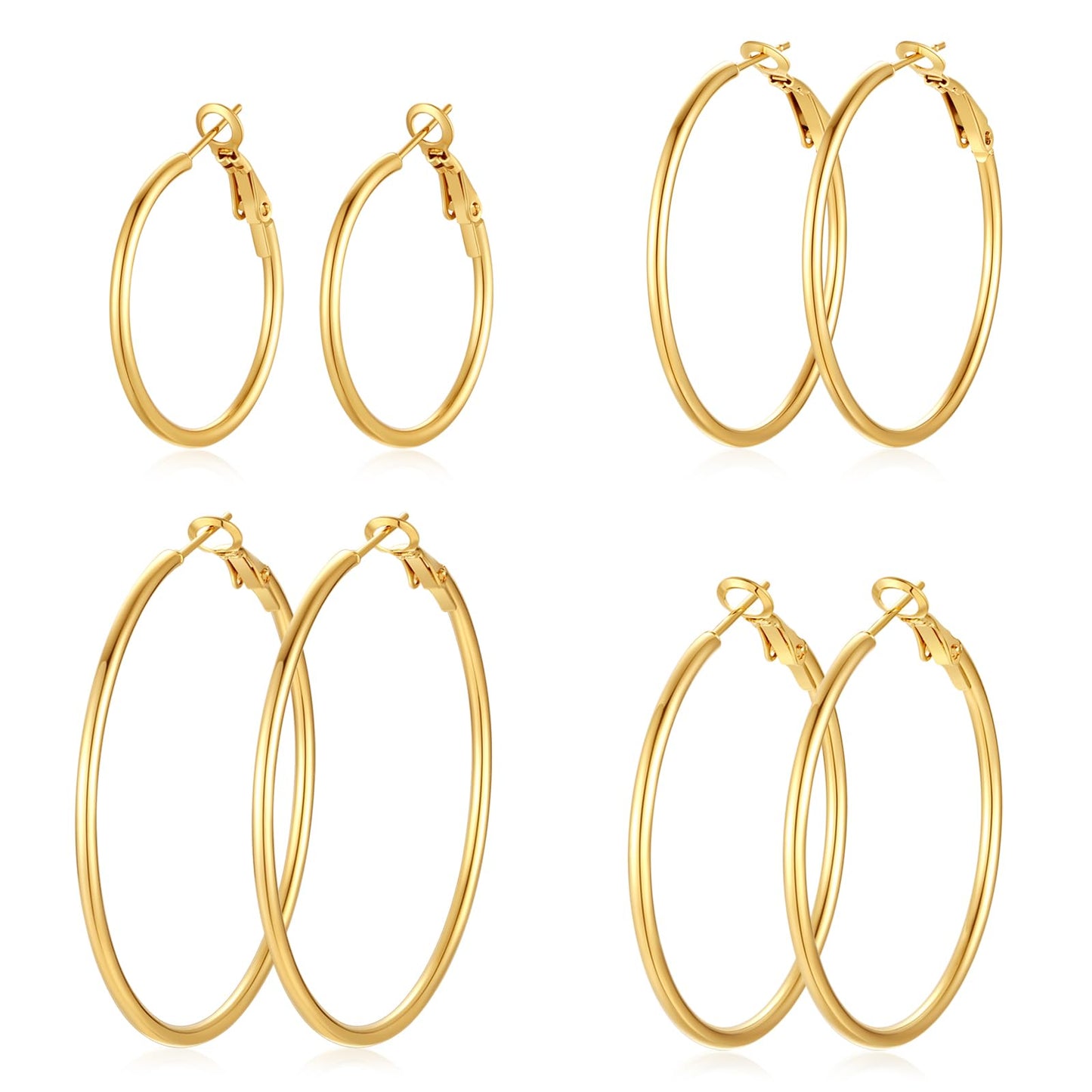 4-Pair Gold-Tone Silver-Tone Hoop Earrings Set