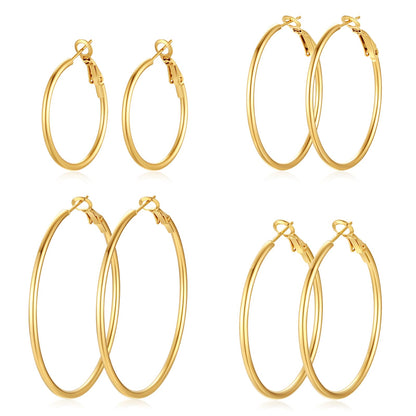 4-Pair Gold-Tone Silver-Tone Hoop Earrings Set