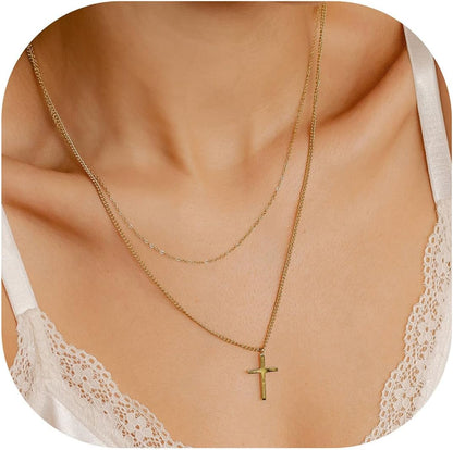 MONOZO Cross Necklace for Women，14K Gold Plated Cross Necklace Layered Gold Cross Necklace Tiny Sideway Cross Choker Necklace Gold Cross Necklaces for Women Trendy Gold Jewelry Gifts for Women Trendy