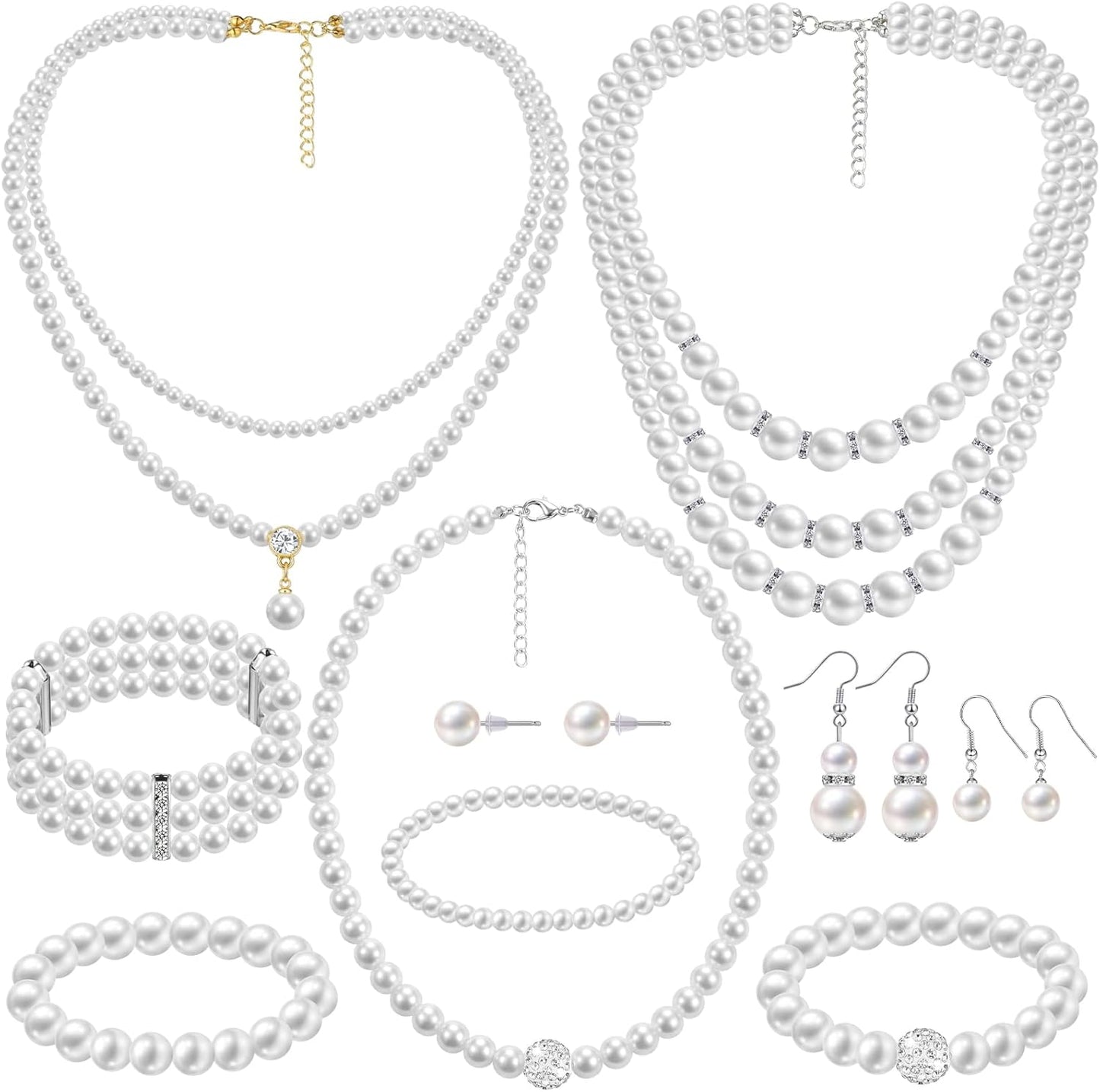 3-Piece Pearl Rhinestone Jewelry Set