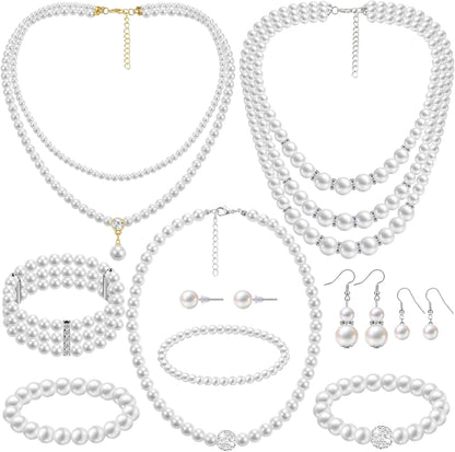 3-Piece Pearl Rhinestone Jewelry Set