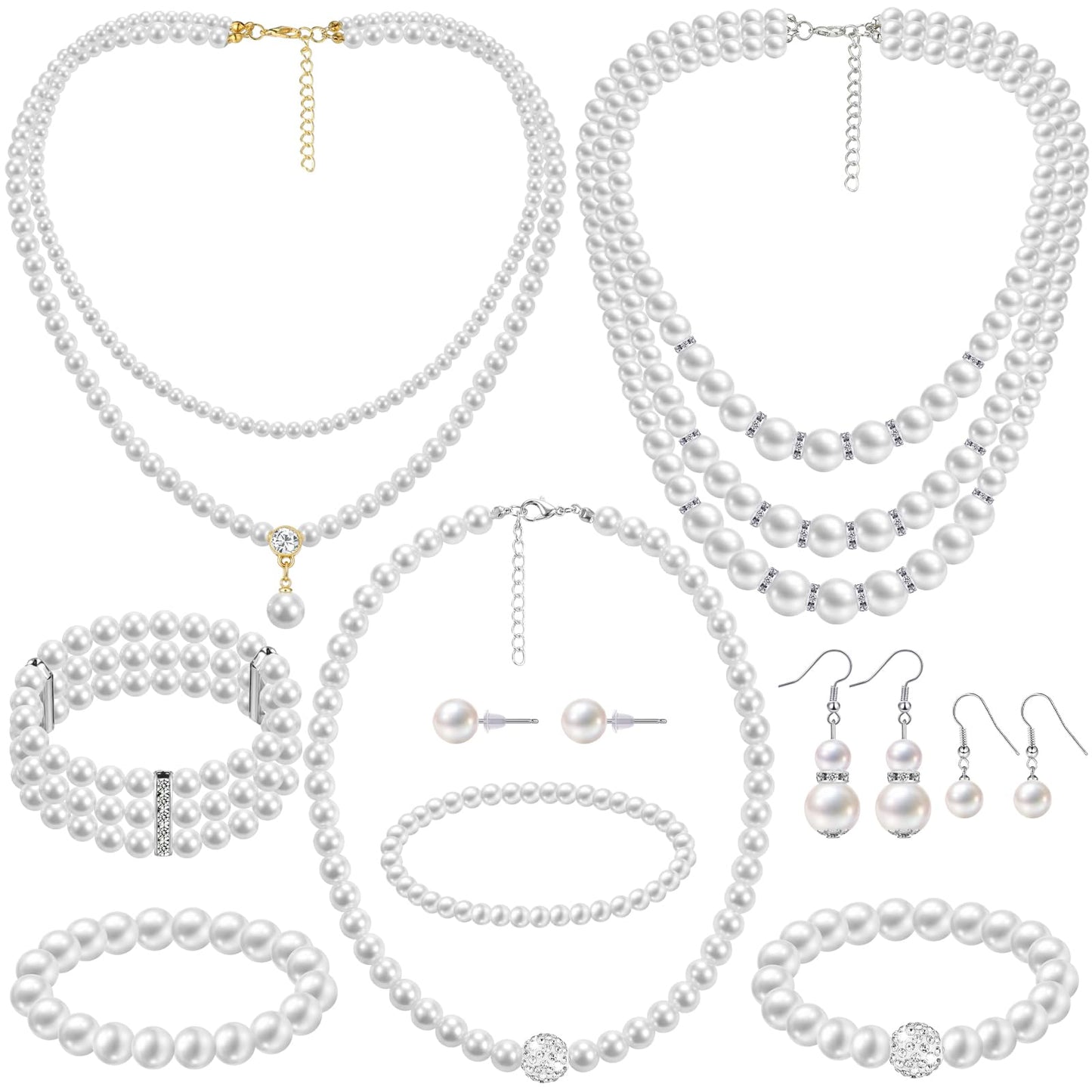 3-Piece Pearl Rhinestone Jewelry Set