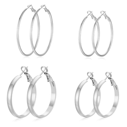 4-Pair Gold-Tone Silver-Tone Hoop Earrings Set
