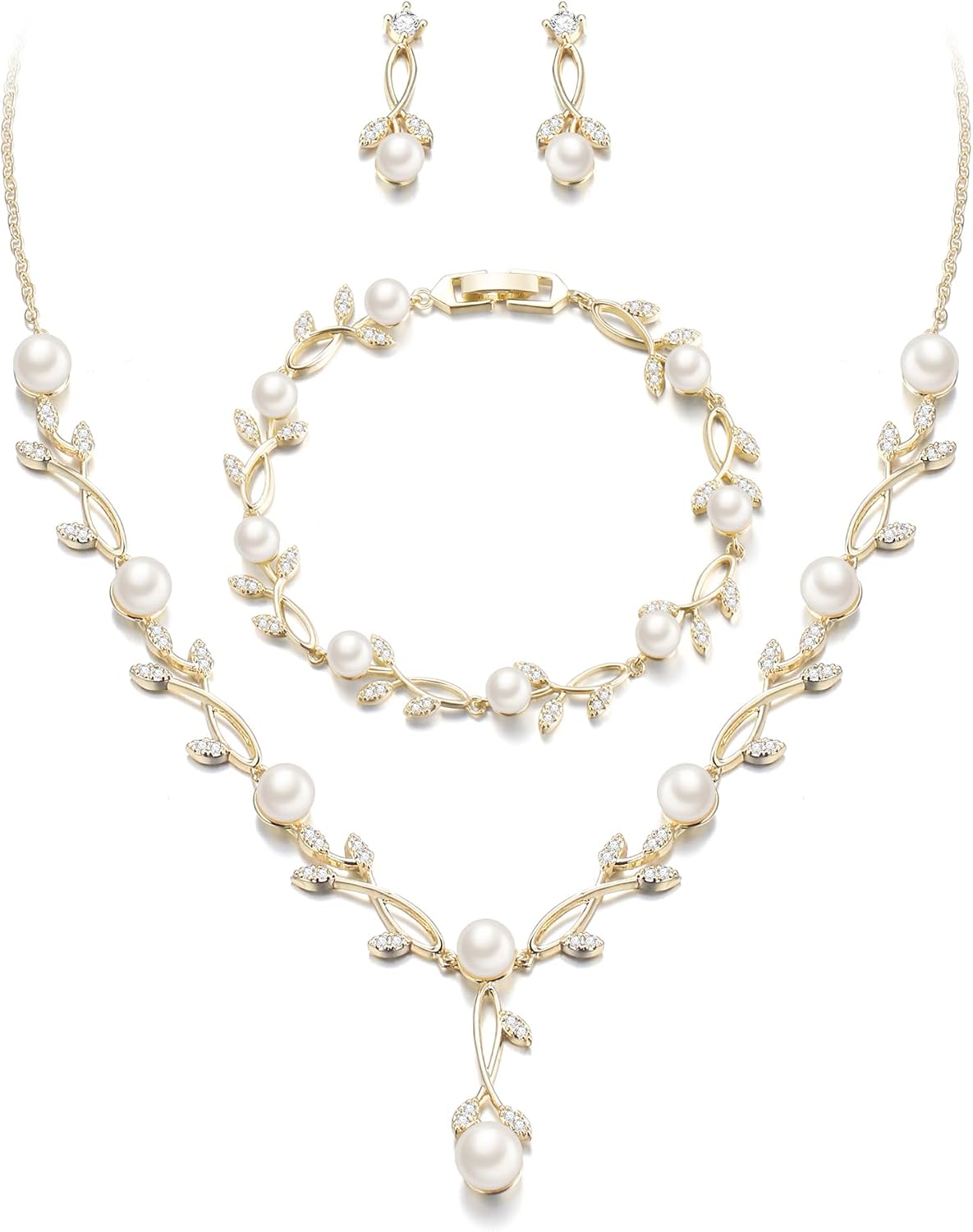 2-Piece White Pearl CZ Jewelry Set
