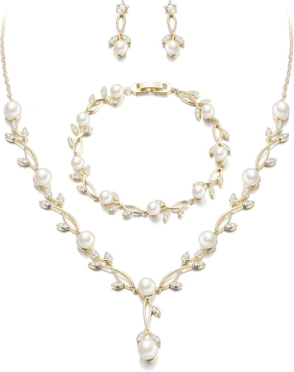 2-Piece White Pearl CZ Jewelry Set
