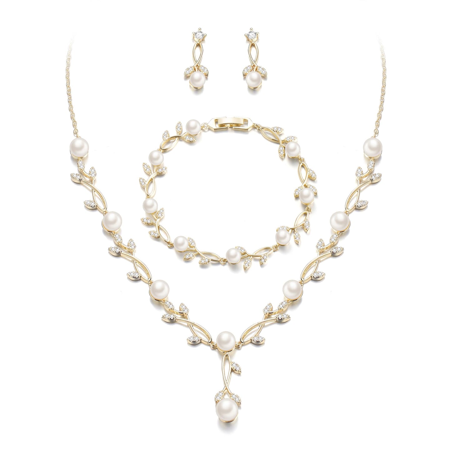 2-Piece White Pearl CZ Jewelry Set