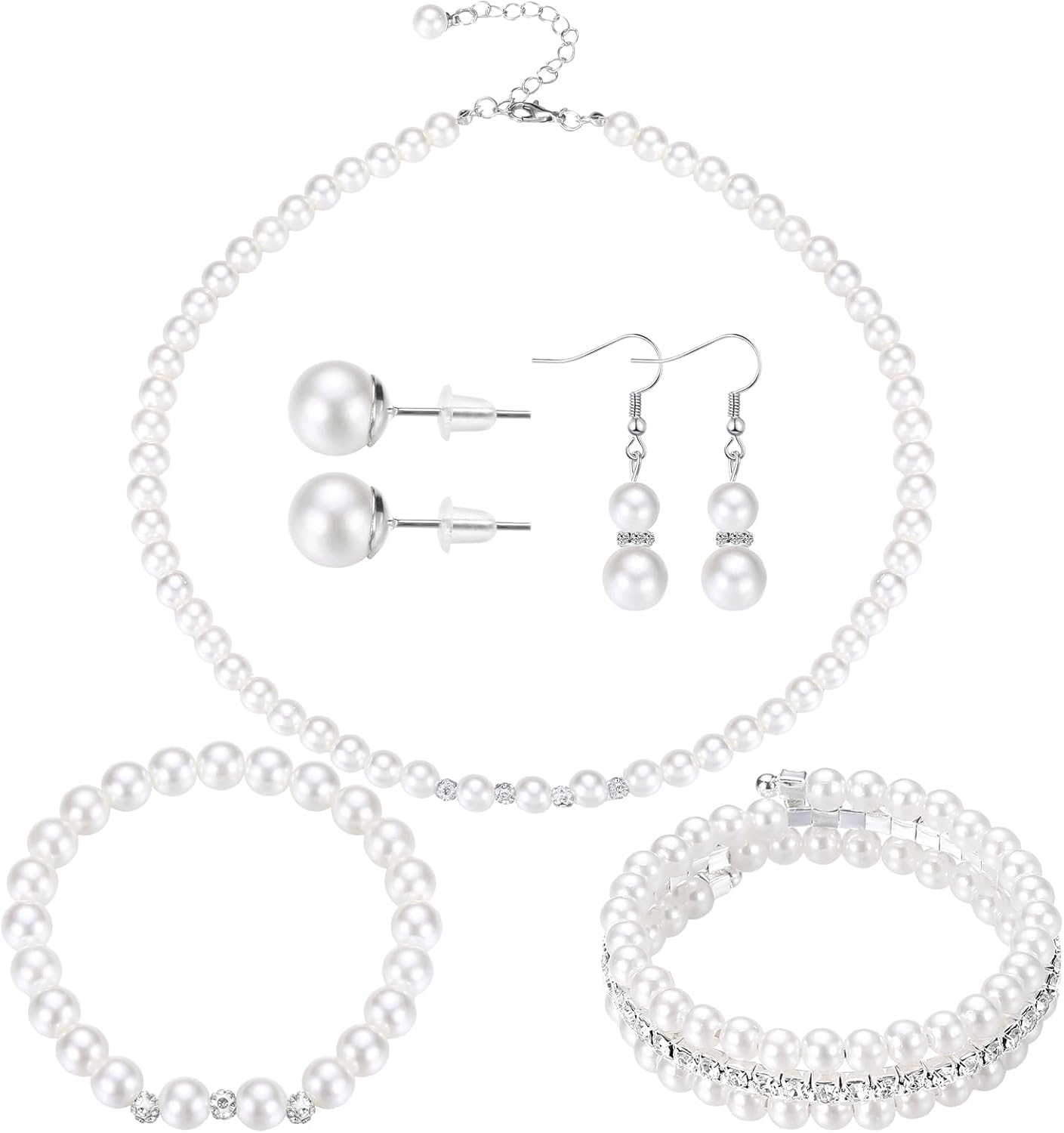 3-Piece Pearl Rhinestone Jewelry Set