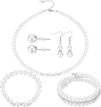 3-Piece Pearl Rhinestone Jewelry Set