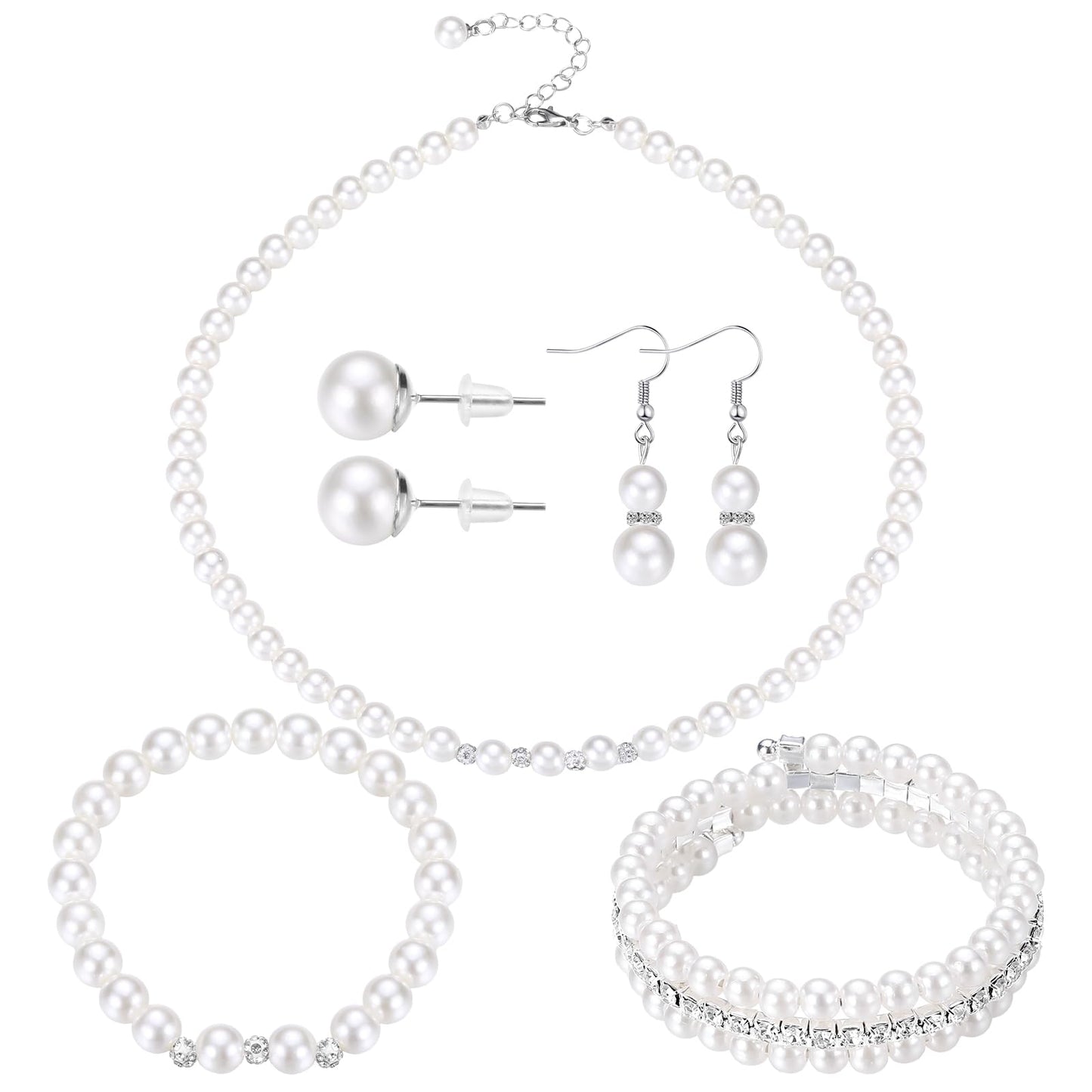 3-Piece Pearl Rhinestone Jewelry Set