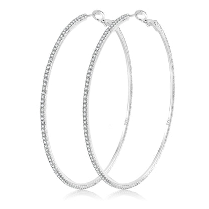 Silver-Tone Rhinestone Hoop Earrings