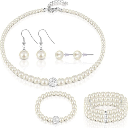 3-Piece Pearl Rhinestone Jewelry Set