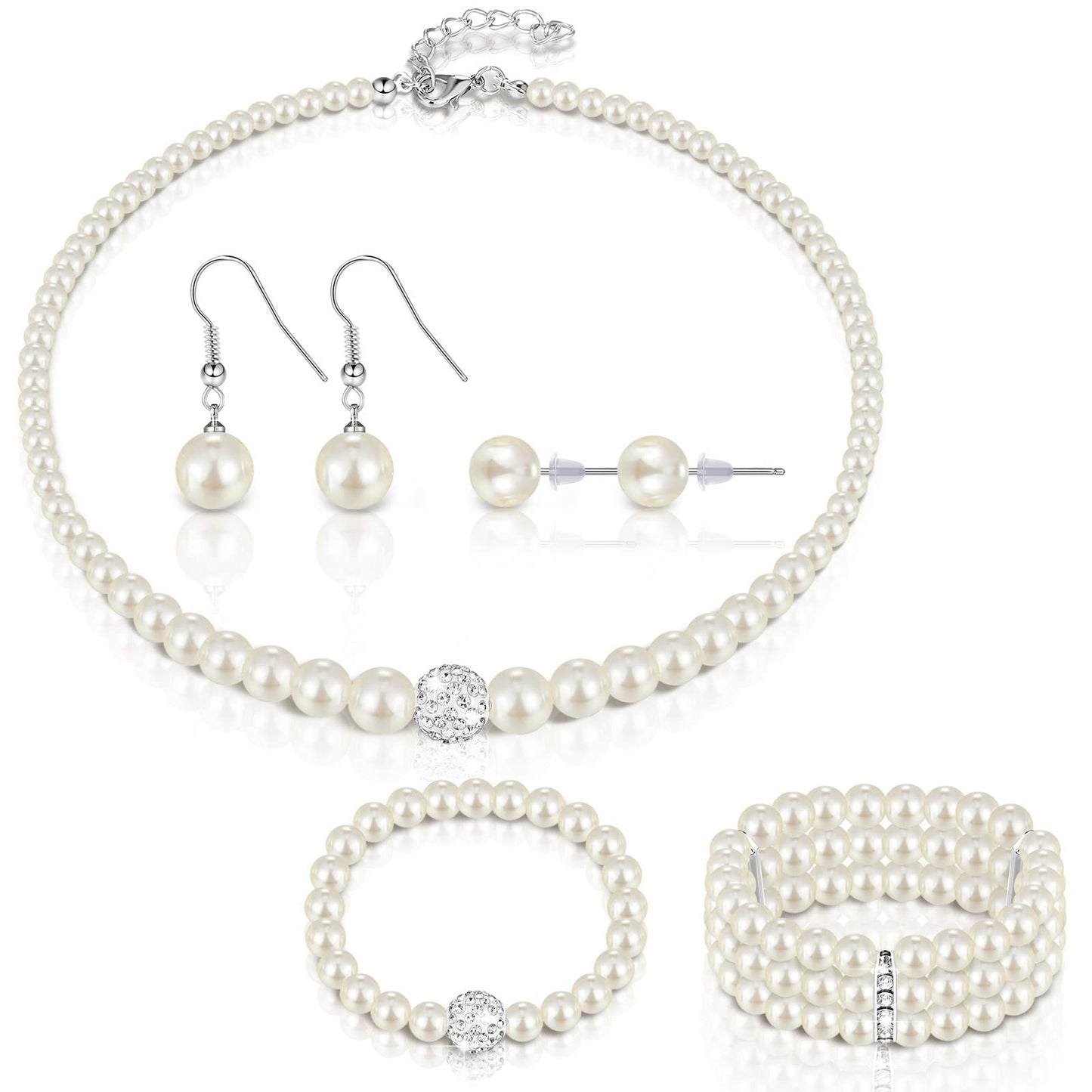 3-Piece Pearl Rhinestone Jewelry Set