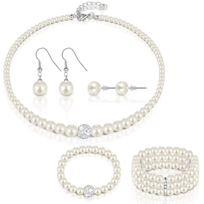 3-Piece Pearl Rhinestone Jewelry Set