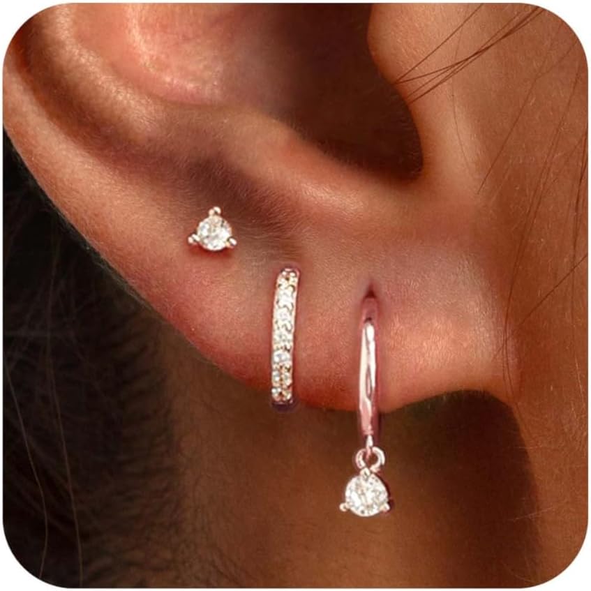 3 Pairs Gold Hoop Earrings Set: Dainty Stud Earrings Trendy Small 14K Gold Plated Hypoallergenic Dangle Cartilage Huggie Hoop Earrings for Women Gold Jewelry for Women Girls Gifts