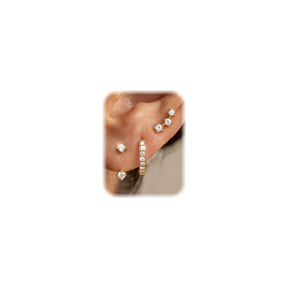 3-Pair Gold-Tone Silver-Tone Stud Earrings Set