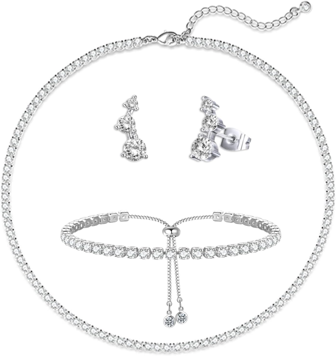 3-Piece Silver Crystal Jewelry Set