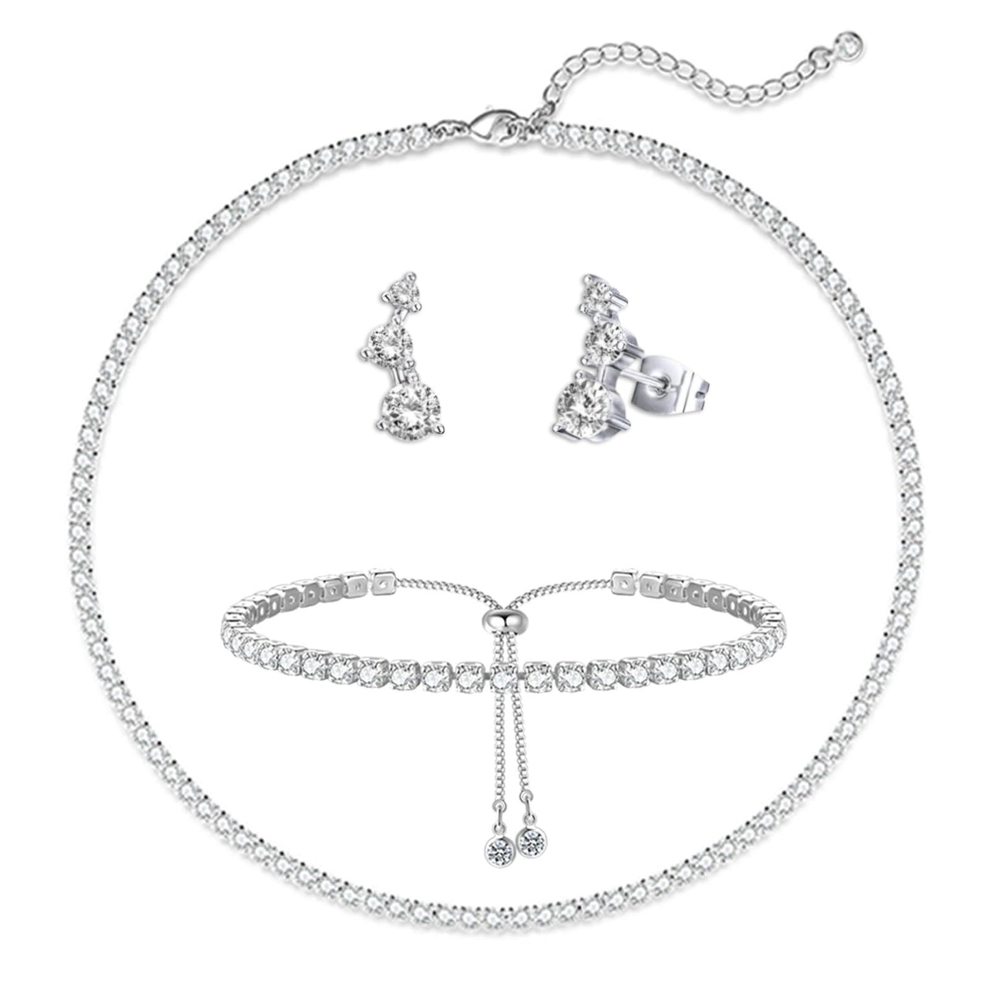 3-Piece Silver Crystal Jewelry Set