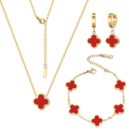 Gold-Tone Black Clover Leaf Jewelry Set
