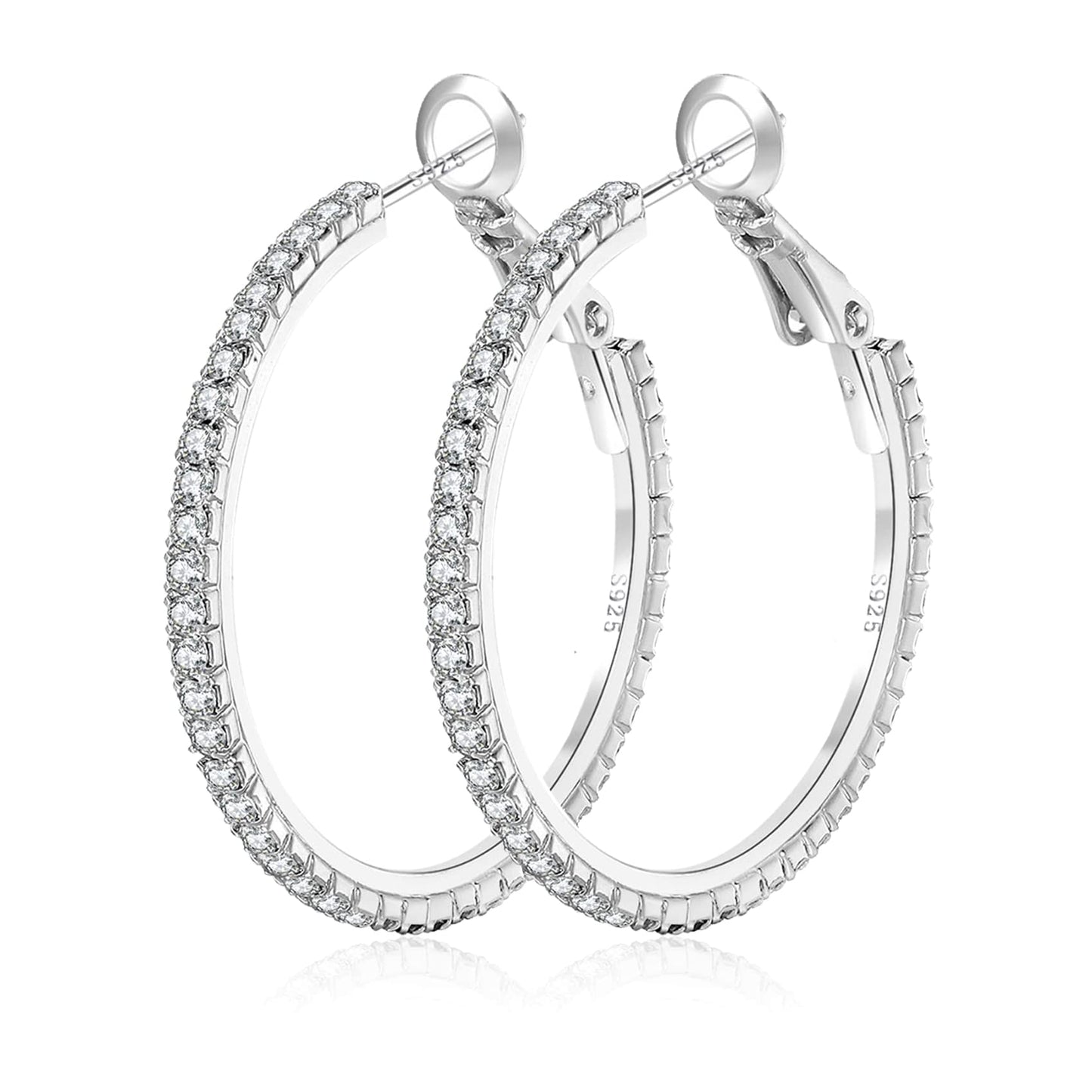 Silver-Tone Rhinestone Hoop Earrings