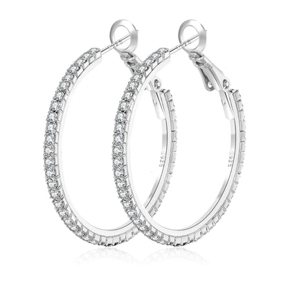 Silver-Tone Rhinestone Hoop Earrings