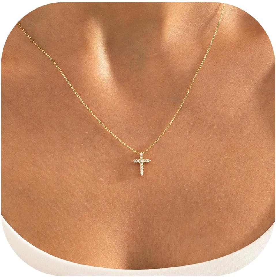 MONOZO Cross Necklace for Women，14K Gold Plated Cross Necklace Layered Gold Cross Necklace Tiny Sideway Cross Choker Necklace Gold Cross Necklaces for Women Trendy Gold Jewelry Gifts for Women Trendy